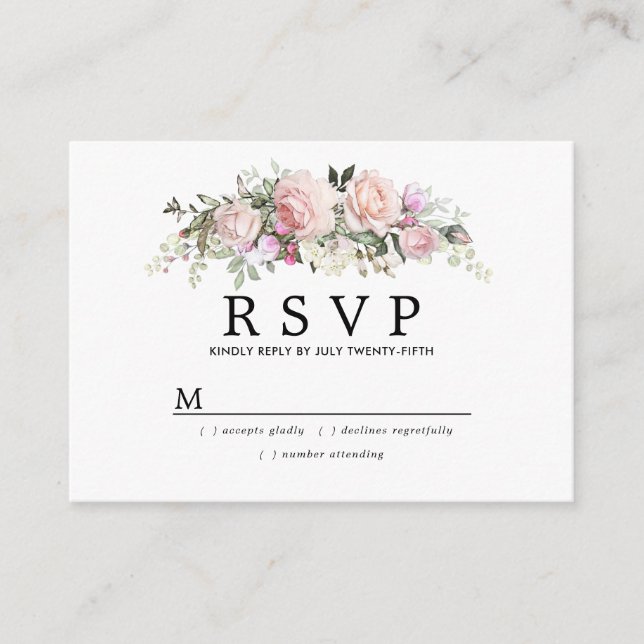 Carte D'accompagnement RSVP pour une fête Sweet 16 aux fleurs roses paste (Devant)