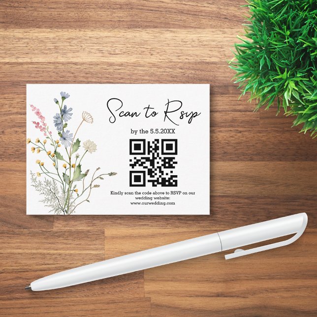 Carte D'accompagnement rsvp qr code fleur sauvage mariage botanique (Créateur téléchargé)