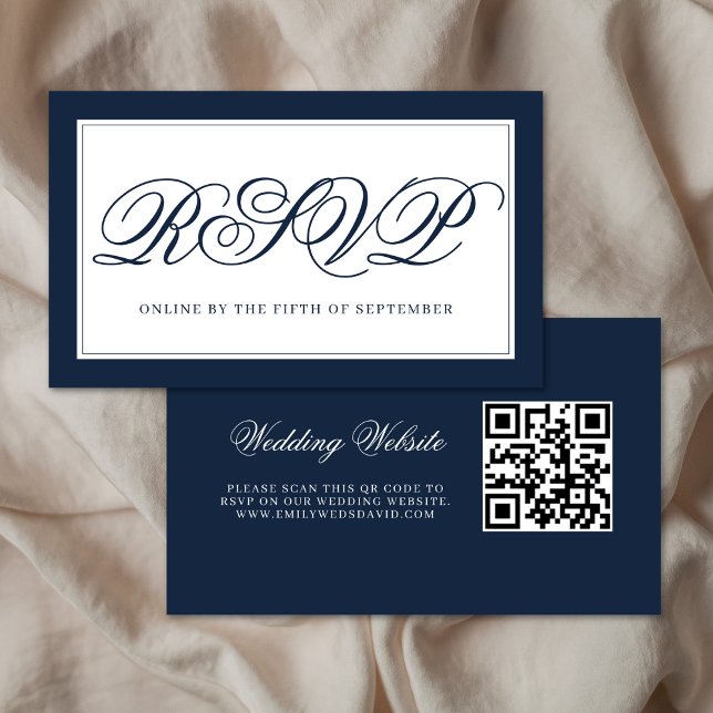 Carte D'accompagnement RSVP QR Elegant Marine et Blanc (Créateur téléchargé)