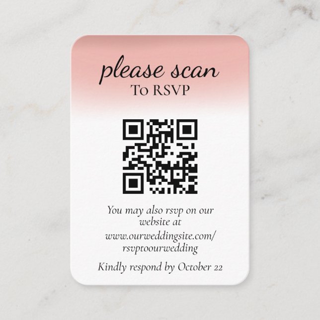 Carte D'accompagnement RSVP rose Dusty moderne avec code QR (Devant)