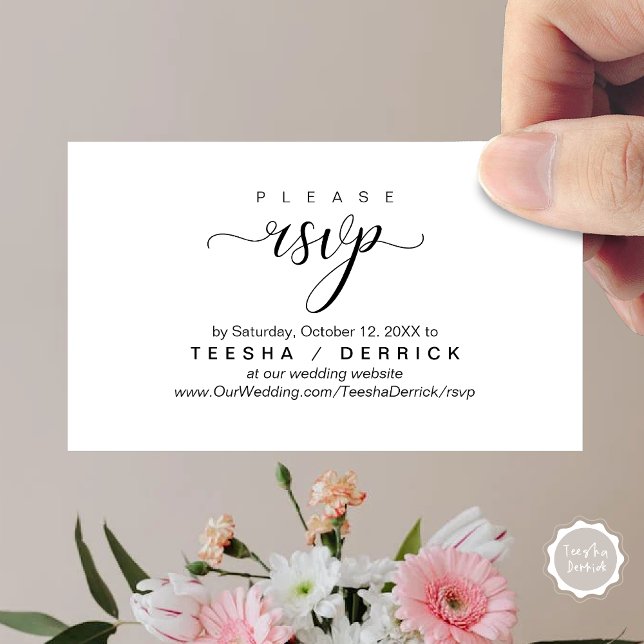 Carte D'accompagnement RSVP Site Mariage Rappel, Classique moderne (RSVP Wedding Website Reminder, Modern Classy Enclosure Card, in Black and White)