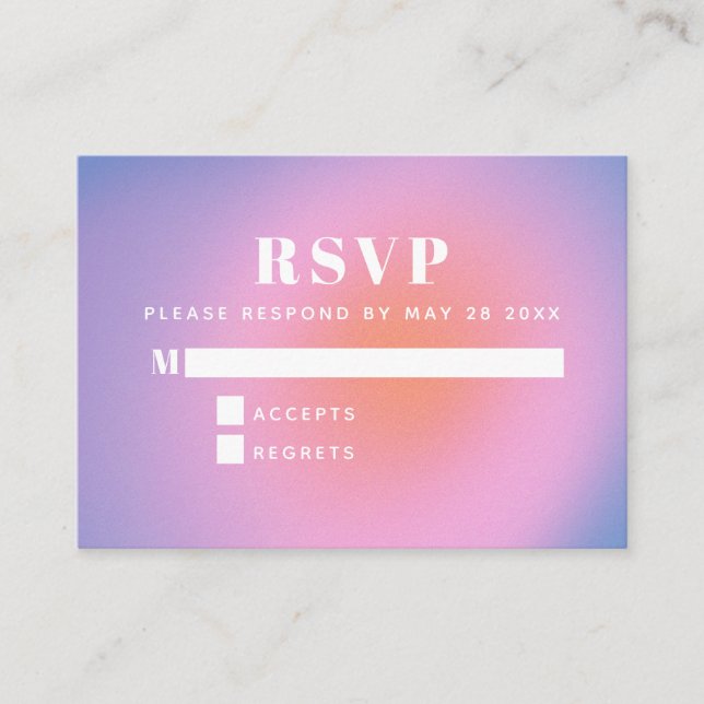 Carte D'accompagnement RSVP tendance Retro dégradé rose et violet (Devant)