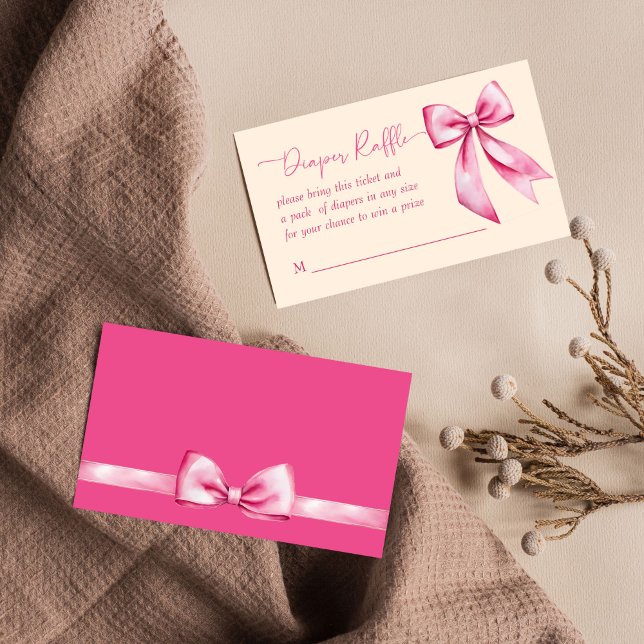 Carte D'accompagnement Ruban arc rose baby shower joli tombole de couche (Pink bow ribbon baby shower cute diaper raffle enclosure card whimsical vintage bow raffle card)