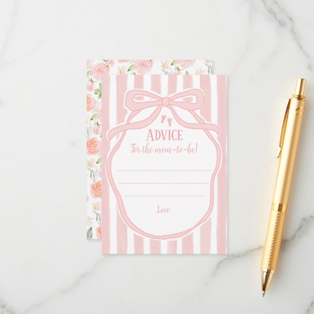 Carte D'accompagnement Rubans Bows & Tots Baby shower Conseils pour maman (Devant/Arrière en situation)