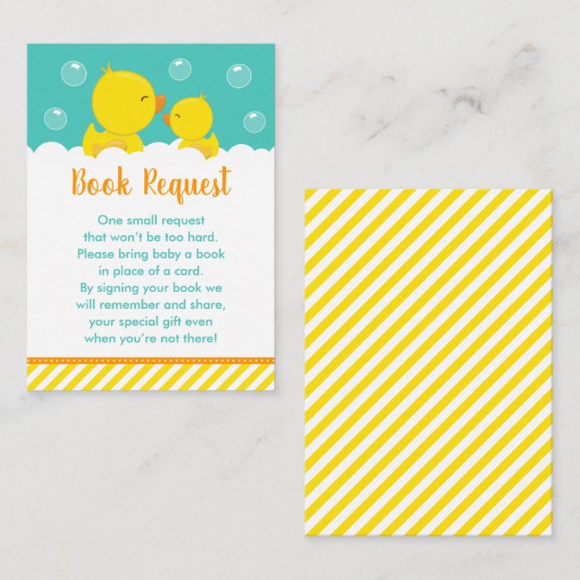Carte D'accompagnement Rubber Ducky Jaune et Livre vert Demande (Devant / Derrière)