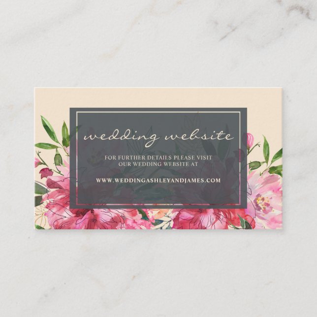 Carte D'accompagnement Ruby Pink Peony Site du Mariage botanique floral (Devant)