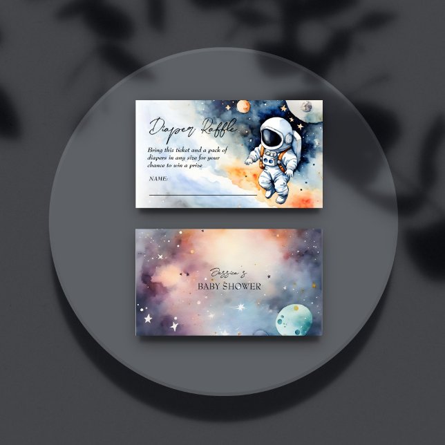 Carte D'accompagnement Rupture de baby shower astronaute spatiale (Outer space astronaut baby shower diaper raffle enclosure card watercolor galaxy baby astronaut)