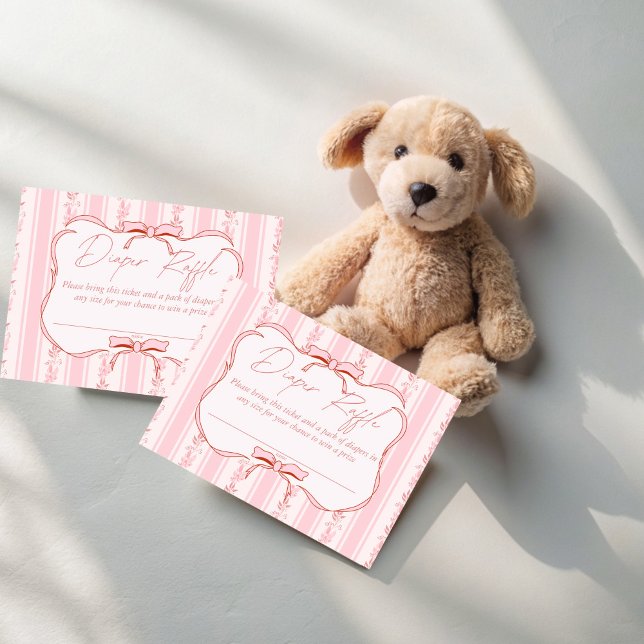 Carte D'accompagnement Rupture de baby shower de couche à rayures roses r (Pink stripes retro bow baby shower diaper raffle enclosure cards raffle tickets)