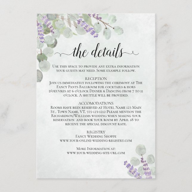 Carte D'accompagnement Russe aquarelle Eucalyptus Détails du Mariage (Devant)