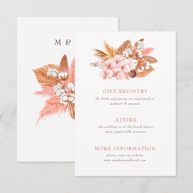 Carte D'accompagnement Russe Boho Pampas Orchidées Mariage de fond de cot (Devant / Derrière)