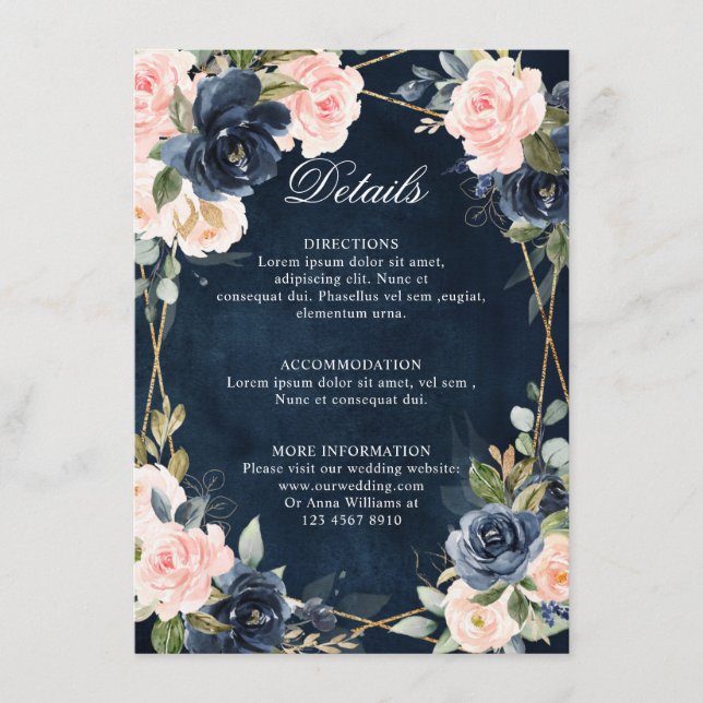 Carte D'accompagnement Russe Bois Marine Blush Mariage géométrique Détail (Devant)