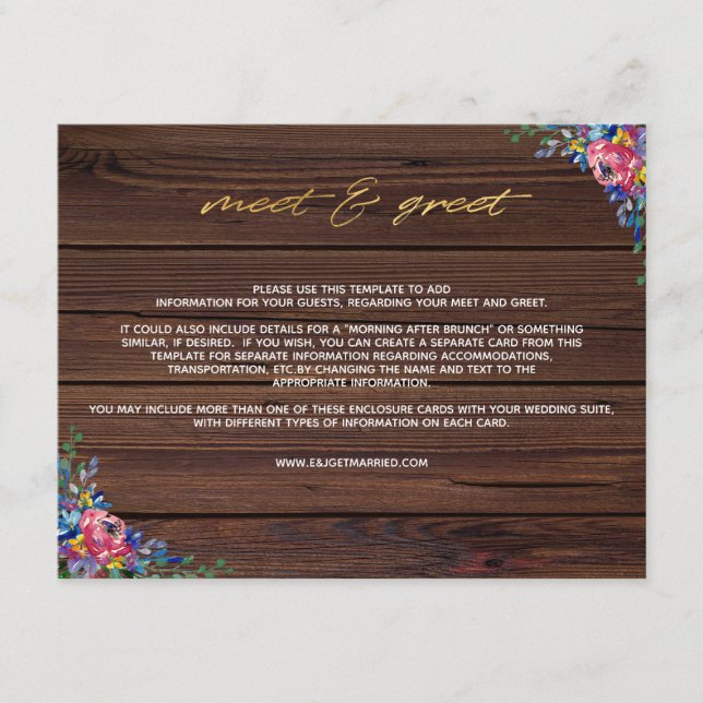 Carte D'accompagnement Russe Bourgogne Marine Gold Floral Meet & Greet (Devant)