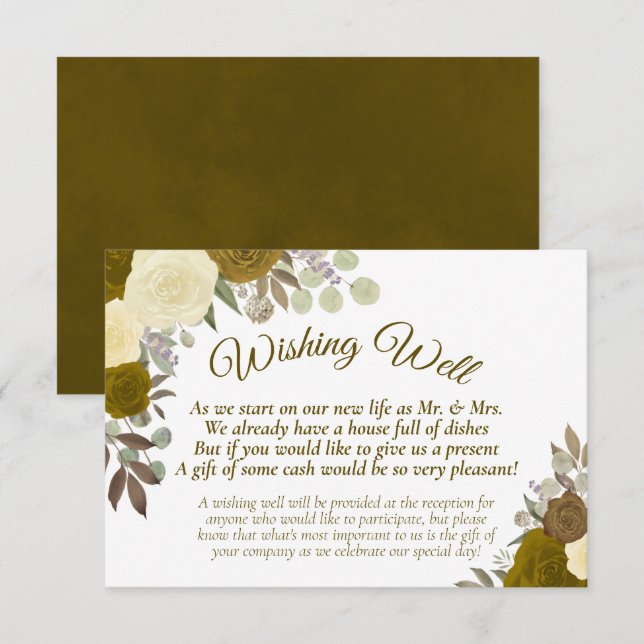 Carte D'accompagnement Russe Golden Boho Floral Mariage Wishing well (Devant / Derrière)