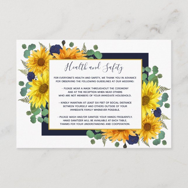 Carte D'accompagnement Russe Tournesol Roses de la Marine Mariage Sécurit (Devant)