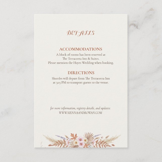 Carte D'accompagnement Rust Floral & Herbe de Pampas Bohème (Devant)