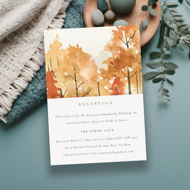 Carte D'accompagnement Rust Orange Jaune Automne Arbres Mariage Réception (Créateur téléchargé)