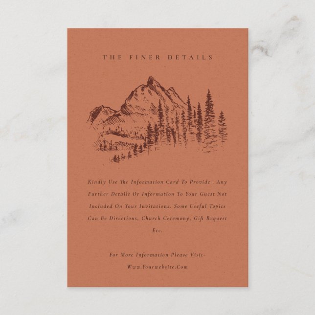 Carte D'accompagnement Rust Pine Woods Mountain Sketch Détails du Mariage (Devant)