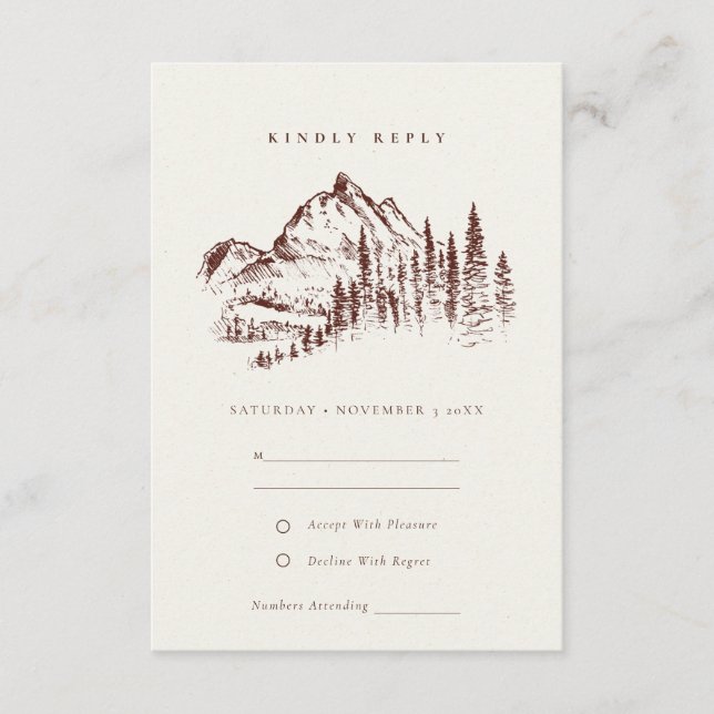 Carte D'accompagnement Rust Pine Woods Mountain Sketch Wedding RSVP (Devant)