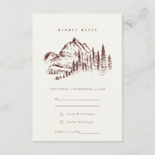 Carte D'accompagnement Rust Pine Woods Mountain Sketch Wedding RSVP