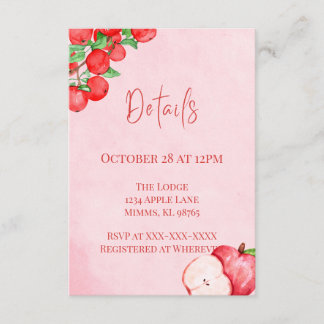 Carte D'accompagnement Rustic Apple Shower Details Card – Red Watercolor