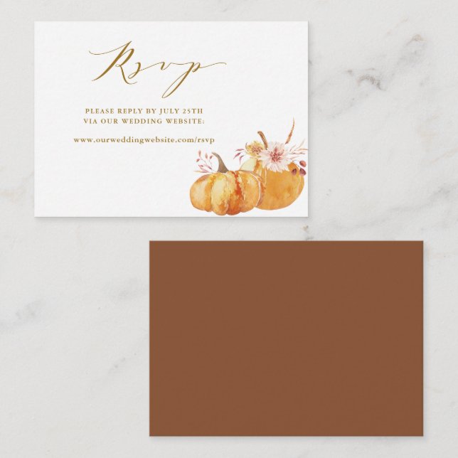 Carte D'accompagnement Rustic Automne Citrouille Site Mariage RSVP Gold (Devant / Derrière)
