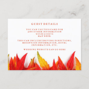 Carte D'accompagnement Rustic Autumn quitte les Mariages de automne en dé