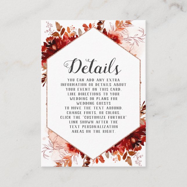 Carte D'accompagnement Rustic Beauty Floral Aquarelle Détails du Mariage (Devant)