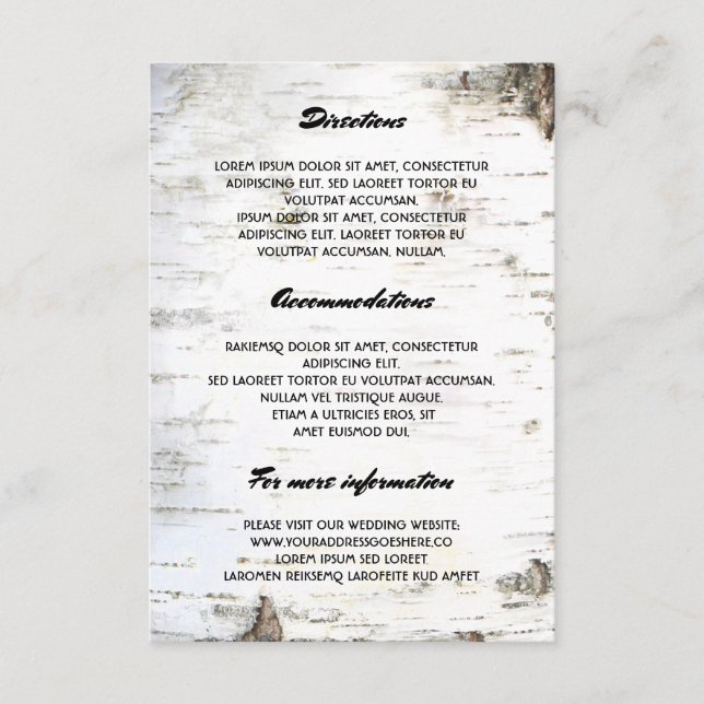 Carte D'accompagnement Rustic Birch Bark Détails du Mariage - Information (Devant)