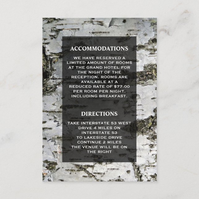 Carte D'accompagnement Rustic Birger Tree Bark Détails Mariage moderne (Devant)