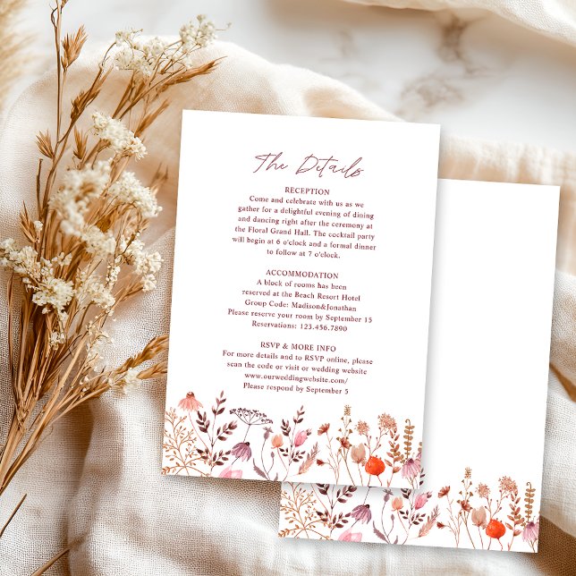 Carte D'accompagnement Rustic Boho Chic Fall Fleur sauvage Détails du Mar (Créateur téléchargé)
