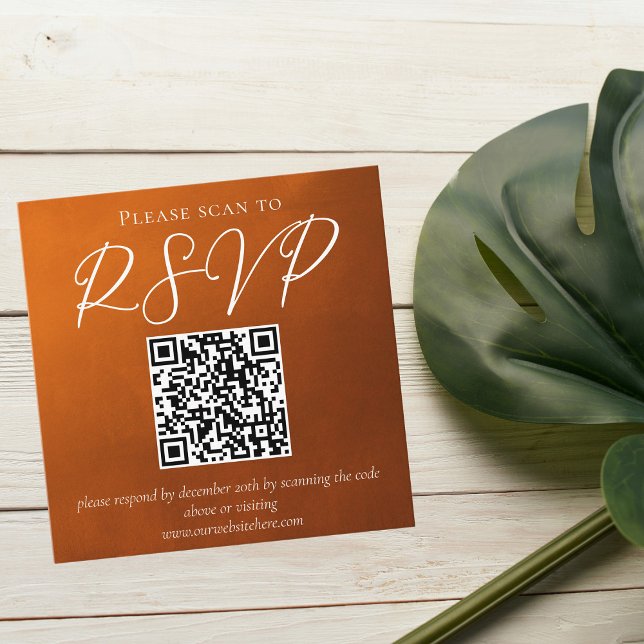 Carte D'accompagnement Rustic Burange Orange Automne Mariage QR Code RSVP (Créateur téléchargé)
