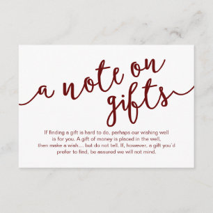 Carte D'accompagnement Rustic Burgundy Script, Une note de cadeaux