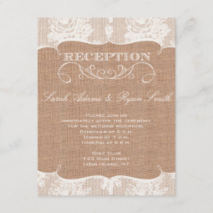 Carte D'accompagnement Rustic Burlap Imprimer & Dentelle Réception Invita