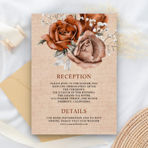 Carte D'accompagnement Rustic Burlap Rose Terracotta Détails du Mariage