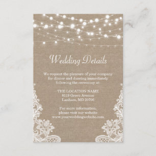 Carte D'accompagnement Rustic Burlap String Lights Lace Détails du Mariag