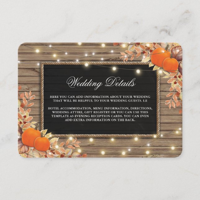 Carte D'accompagnement Rustic Country Automne Détails du Mariage de autom (Devant)
