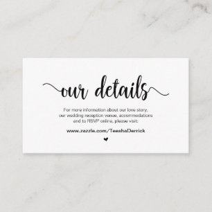 Carte D'accompagnement Rustic Country, Script noir, Nos détails Mariages