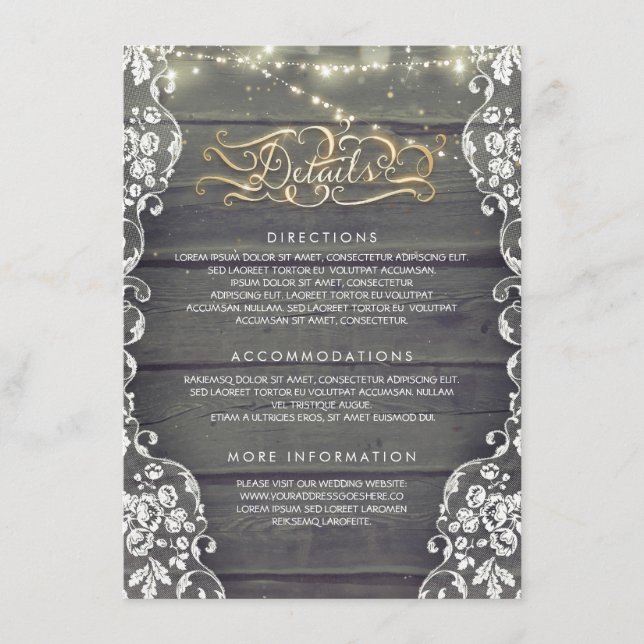 Carte D'accompagnement Rustic Country Wood Détails du Mariage - Informati (Devant)