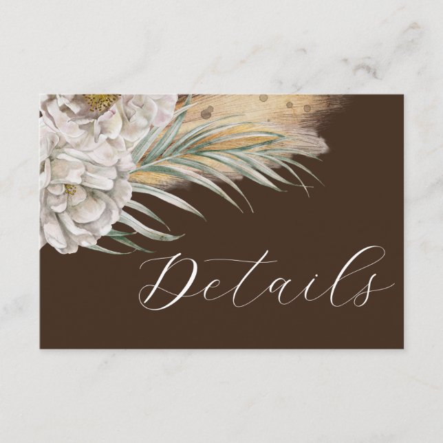 Carte D'accompagnement Rustic Dark Brown & White Flowers Wedding Details (Devant)