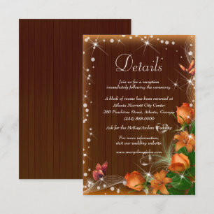 Carte D'accompagnement Rustic Dark Wood Orange Floral Détails Mariage