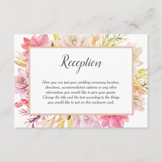 Carte D'accompagnement Rustic Desert Succulent Mariage Info Réception (Devant)