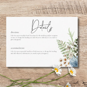 Carte D'accompagnement Rustic Dusty Blue Fleurs sauvages & marguerites Dé