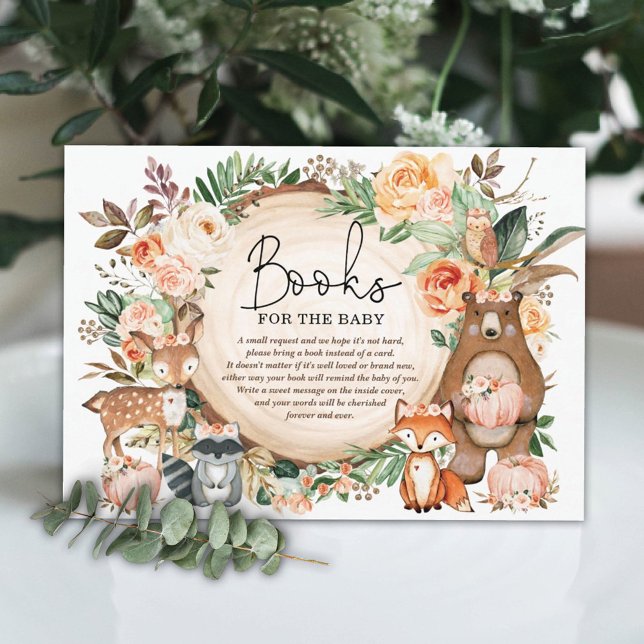 Carte D'accompagnement Rustic Fall Floral Woodland Animaux Livres pour bé (Créateur téléchargé)