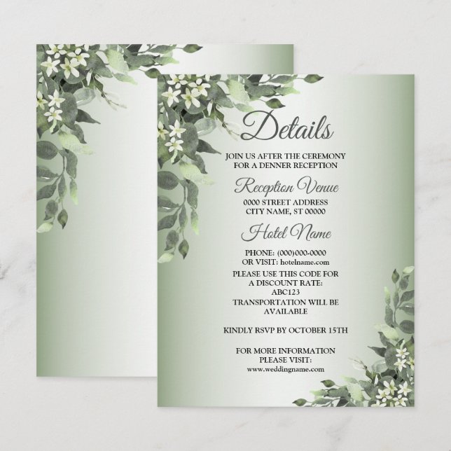 Carte D'accompagnement Rustic Floral Greenery Eucalyptus Leaves Details (Devant / Derrière)