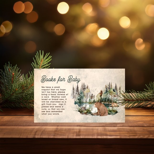 Carte D'accompagnement Rustic Forest Bear Baby shower Livres pour bébé (Rustic Woodland Bear and Forest Animals Baby Shower "Books for Baby" Insert -- "Oh Boy" Collection)