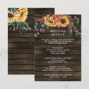 Carte D'accompagnement Rustic Grange Wood Country Sunflowers Mariage