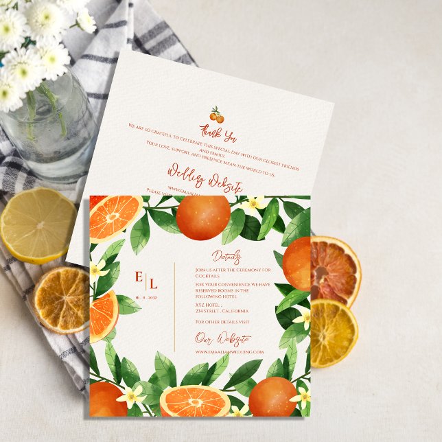 Carte D'accompagnement Rustic Greenery Citrus Orange Détails du Mariage (Rustic Greenery Citrus Orange Wedding Details Enclosure Card)