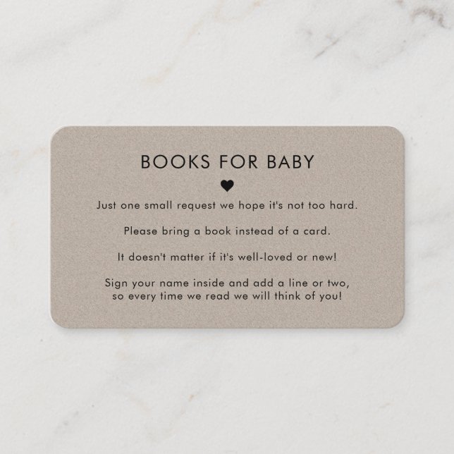 Carte D'accompagnement Rustic Grey Kraft Livres Earthy pour le Baby showe (Devant)
