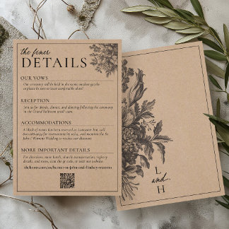 Carte D'accompagnement Rustic Kraft Black Vintage Floral Wedding Details