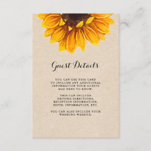 Carte D'accompagnement Rustic Kraft Look avec fleurs Détails de l'invité